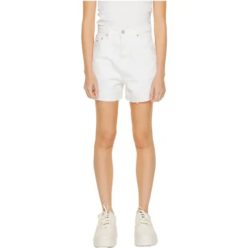 Weiße Baumwoll-Damen-Shorts Reißverschluss Knopf , Damen, Größe: W28 - Tommy Jeans - Modalova