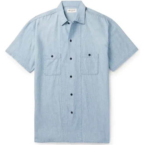 Denim Shirt with Short Sleeves , male, Sizes: S - Saint Laurent - Modalova