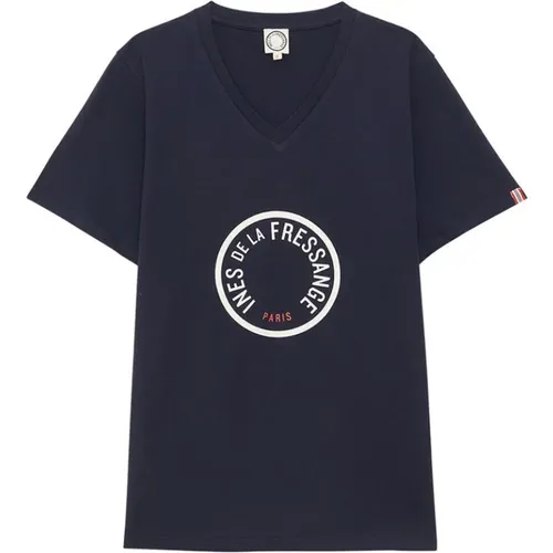 Marineblau/Weißes V-Ausschnitt T-Shirt , Damen, Größe: S - Ines De La Fressange Paris - Modalova