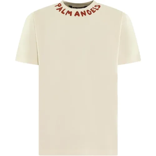 Saisonales Logo T-Shirt Creme , Herren, Größe: M - Palm Angels - Modalova