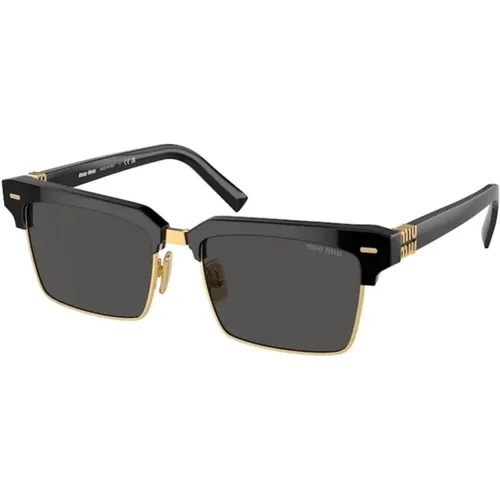 Stilvolle Sonnenbrille Schwarz mit Dunkelgrau,Schwarzer Rahmen Dunkelgraue Linse Sonnenbrille - Miu Miu - Modalova