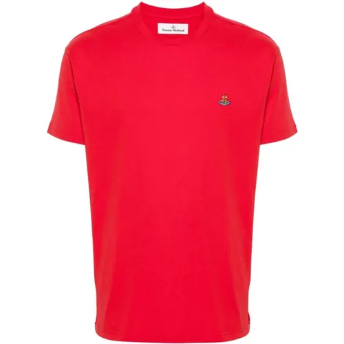 Rotes Baumwoll-Jersey T-Shirt mit Signatur Orb Logo - Vivienne Westwood - Modalova