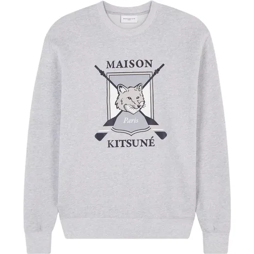 Grey Logo Crewneck Sweatshirt Sweaters , male, Sizes: L - Maison Kitsuné - Modalova