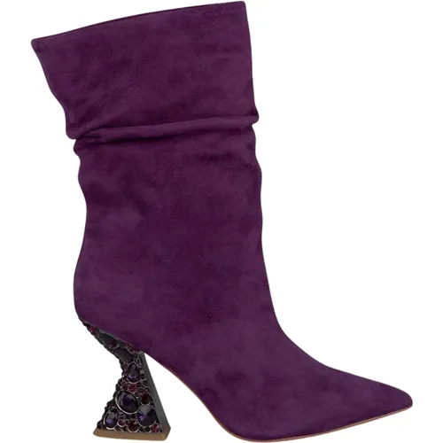 Rhinestone Heel Leather Ankle Boots , female, Sizes: 4 UK, 8 UK, 5 UK, 6 UK, 7 UK - Alma en Pena - Modalova