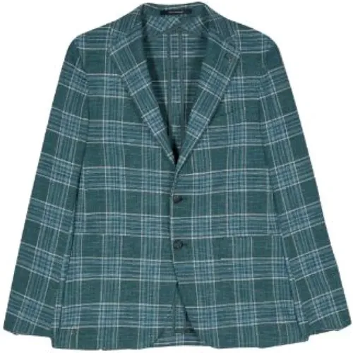 Buttoned Checkered Blazer , male, Sizes: L - Tagliatore - Modalova