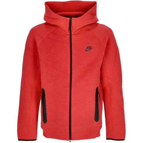 Tech Fleece Zip Hoodie Leicht Rot , Herren, Größe: M - Nike - Modalova