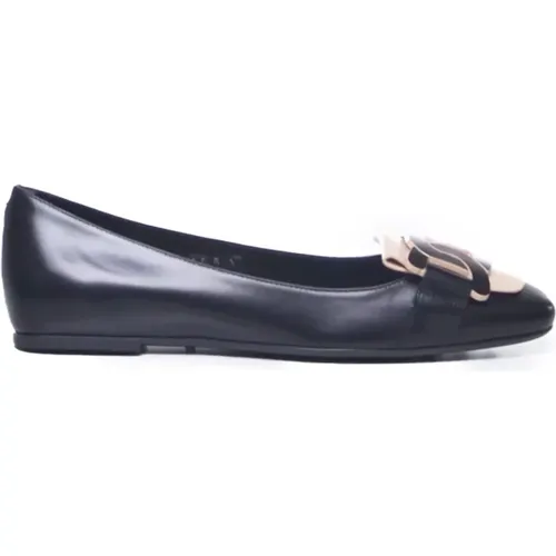 Glänzende Leder-Ballettflats Schwarz Weiß , Damen, Größe: 36 EU - TOD'S - Modalova