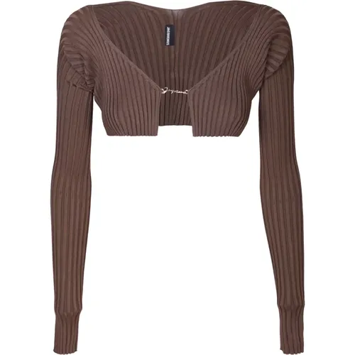 Brauner Crop-Pullover mit Logo-Plakette - Jacquemus - Modalova