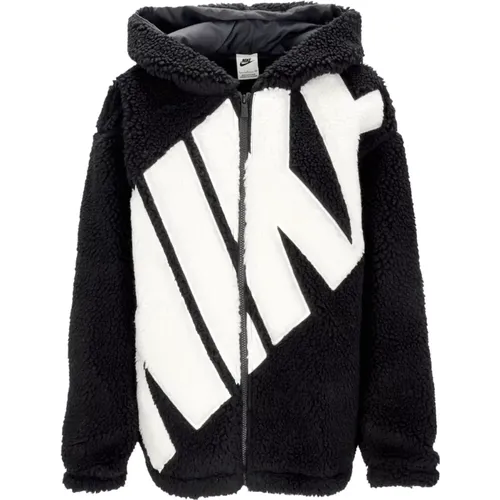 Sherpa-gefütterte Logo-Hochflorjacke Schwarz , Damen, Größe: M - Nike - Modalova