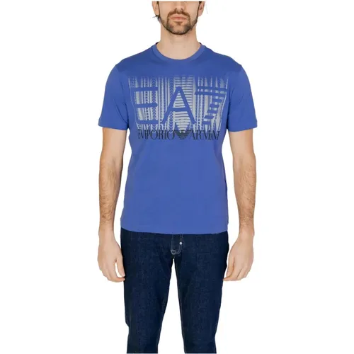 Lila Print Rundhals T-Shirt , Herren, Größe: L - Emporio Armani EA7 - Modalova