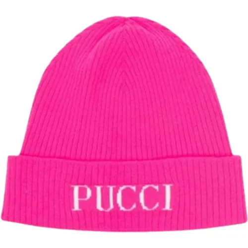 Gerippte Fuchsia Kinder Beanie Mütze - EMILIO PUCCI - Modalova