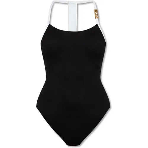 Schwarz-weißer Badeanzug mit Ausschnitten - Moschino - Modalova