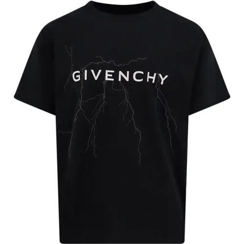 Logo Baumwoll T-Shirt,Schwarzes Reflektierendes Blitzmuster T-Shirt - Givenchy - Modalova