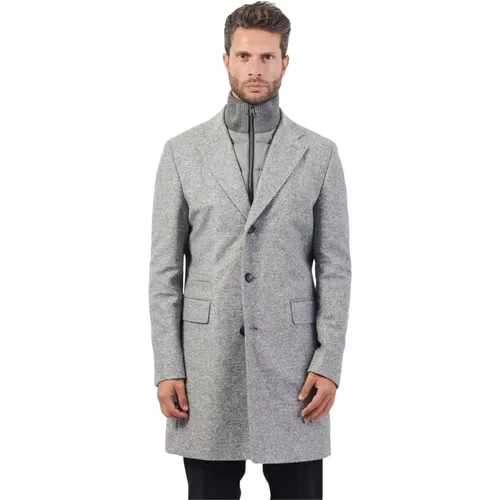 Grey Herringbone Coat with Removable Inner Jacket , male, Sizes: M, XL, 2XL - Boss - Modalova