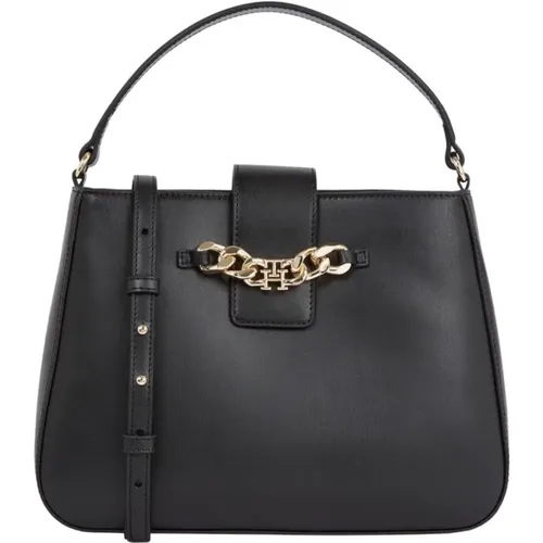 Schwarze Luxus-Satchel-Handtasche , Damen, Größe: ONE Size - Tommy Hilfiger - Modalova