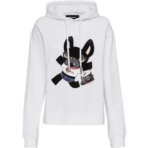 Grafikdruck Baumwoll-Sweater Hoodie , Damen, Größe: 2XS - Dsquared2 - Modalova