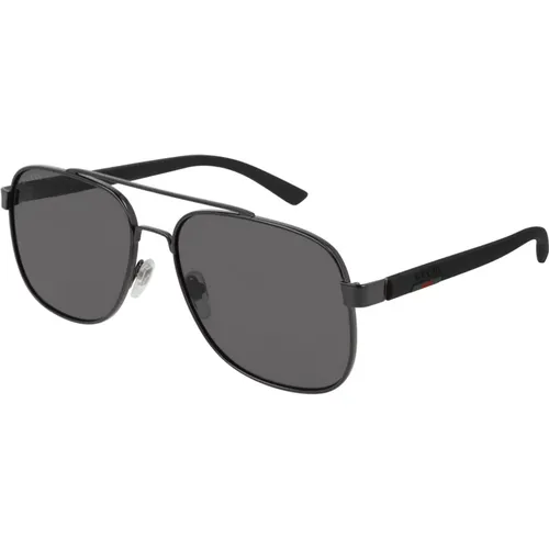 Schwarze/Graue Sonnenbrille , Herren, Größe: 60 MM - Gucci - Modalova