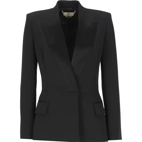 Schwarzer Blazer mit Revers , Damen, Größe: L - Elisabetta Franchi - Modalova