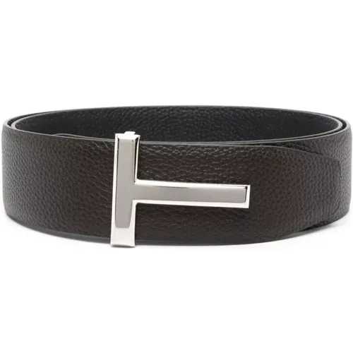 Reversible Leather Belt With Logo Buckle , male, Sizes: 100 CM, 90 CM - Tom Ford - Modalova