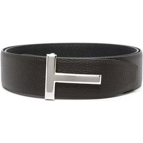 Reversible Leather Belt With Logo Buckle , male, Sizes: 105 CM, 100 CM - Tom Ford - Modalova