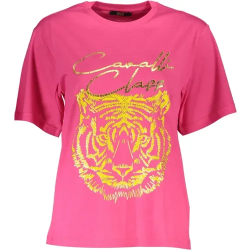 Elegantes Rosa Baumwoll-T-Shirt , Damen, Größe: L - Cavalli Class - Modalova