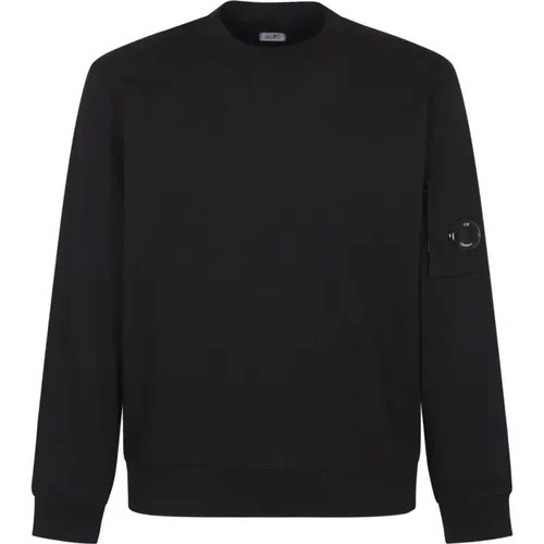 Schwarzer Diagonaler Fleece-Rundhalsausschnitt,Schwarze Pullover Kollektion - C.P. Company - Modalova