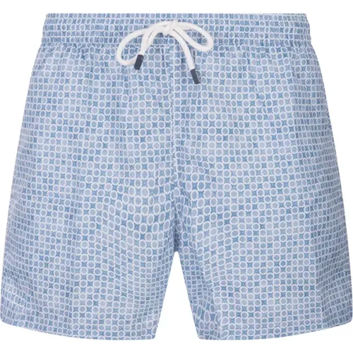 Swim Shorts with Polka Dot and Geometric Flower Pattern , male, Sizes: M, XL, L, 2XL - Fedeli - Modalova