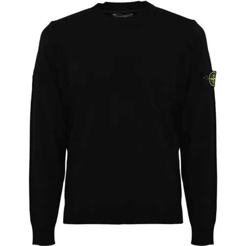 Schwarzer Wollpullover Langarm , Herren, Größe: L - Stone Island - Modalova