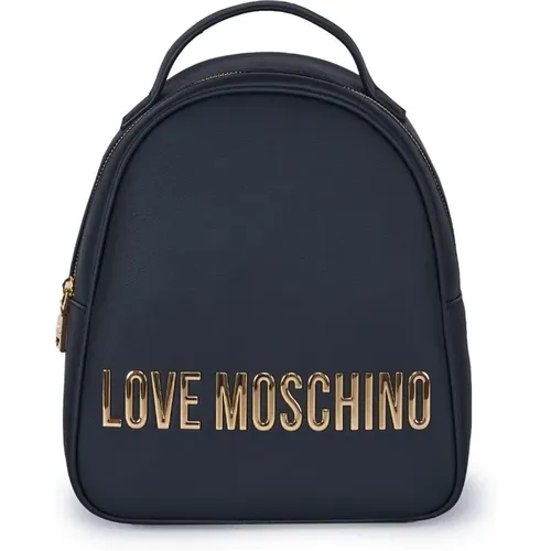 Schwarzer Rucksack aus Kunstleder mit Goldmetall-Logo - Love Moschino - Modalova