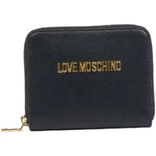 Kleines Schwarzes Portemonnaie mit Gold Metall Markenlogo - Love Moschino - Modalova