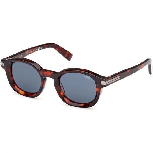 Havana Red/Blue Sonnenbrille Ez0229 , unisex, Größe: 47 MM - Ermenegildo Zegna - Modalova