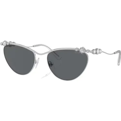 Silver Dark Grey Sunglasses Sk7017 , female, Sizes: 58 MM - Swarovski - Modalova