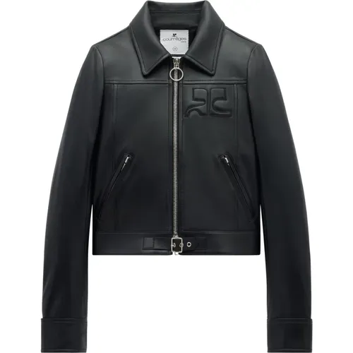 Leather Jacket with Zipper , female, Sizes: M, S - Courrèges - Modalova