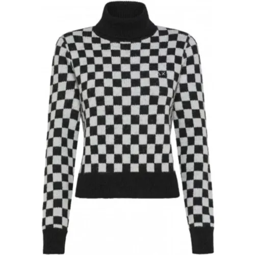 Chess Pattern High Neck Turtleneck , female, Sizes: L - Sun68 - Modalova