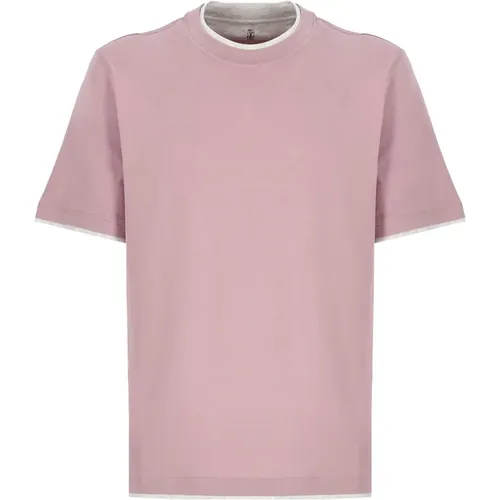 Rosa T-Shirt für Männer , Herren, Größe: S - BRUNELLO CUCINELLI - Modalova
