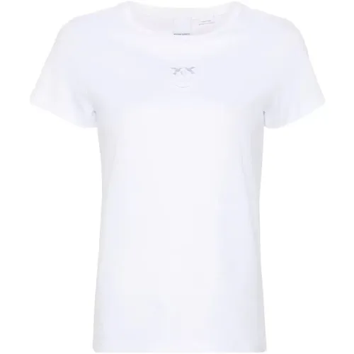Weiße Love Birds Besticktes T-Shirt , Damen, Größe: M - pinko - Modalova
