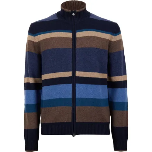 Men's blue, and mock-neck with multicoloured stripes , male, Sizes: XL, 2XL, M, L - Gallo - Modalova