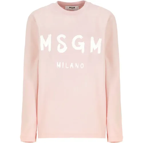 Cotton T-shirt with Logo Print , female, Sizes: S, M, L, XS - Msgm - Modalova