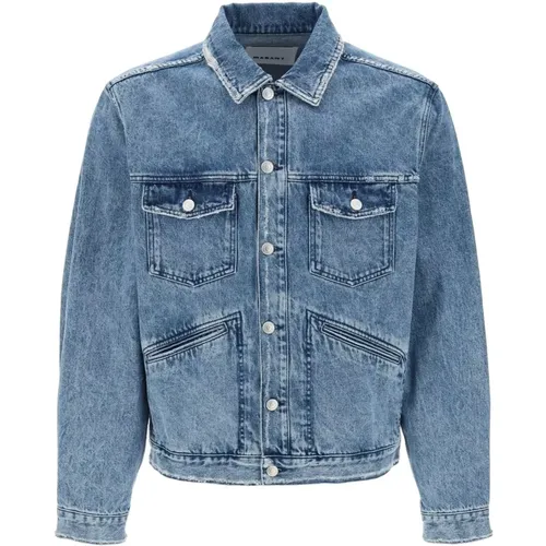 Distressed Denim Jacket with Logo Embroidery , male, Sizes: M, S - Isabel marant - Modalova