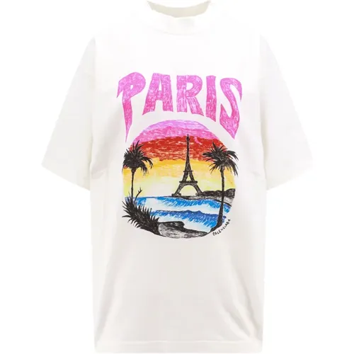 Paris Tropical Print Cotton T-Shirt , female, Sizes: XS - Balenciaga - Modalova