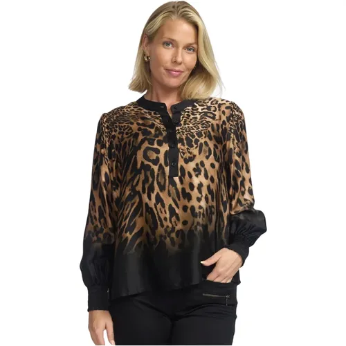 Braune Leo Bluse mit Puffärmeln , Damen, Größe: M - 2-Biz - Modalova