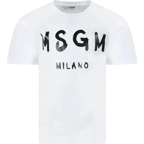 Weißes T-Shirt mit Pinsellogo für Kinder - Msgm - Modalova