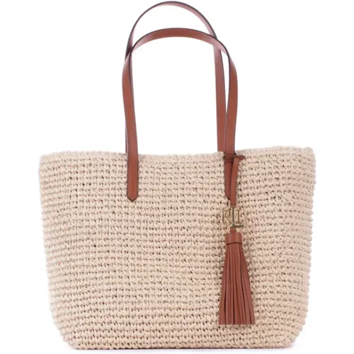 Straw Bag with Logo Pendant , female, Sizes: ONE SIZE - Ralph Lauren - Modalova