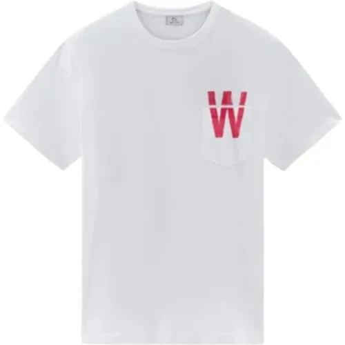Baumwoll T-Shirt mit Tasche (Bright ) , Herren, Größe: S - Woolrich - Modalova