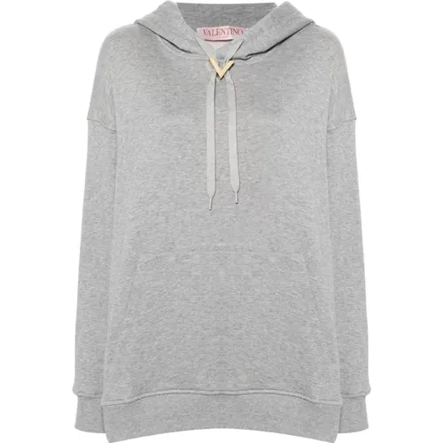 Grey VGold-detail Hoodie Sweaters , female, Sizes: S, L, XS, M - Valentino Garavani - Modalova