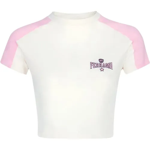 Stretch Crop T-shirt mit Ferragni Stickerei , Damen, Größe: XS - Chiara Ferragni Collection - Modalova