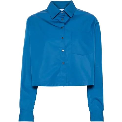 Blaues Baumwollhemd mit Falten , Damen, Größe: XS - Aspesi - Modalova