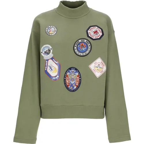 Grüner Baumwollpullover mit Badges , Damen, Größe: L - Kenzo - Modalova