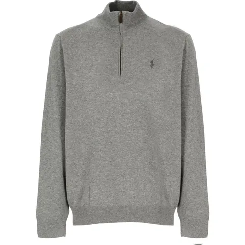 Grey Wool Sweater with High Neck and Embroidered Pony Logo , male, Sizes: L, M, XL, S - Ralph Lauren - Modalova