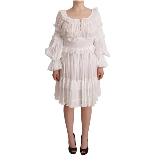 Frilled Off Shoulder Dress , female, Sizes: L - Dolce & Gabbana - Modalova